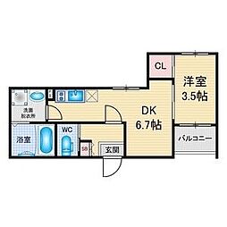 仮称)ハーモニーテラス西野町二丁目A 1DKの間取図画像