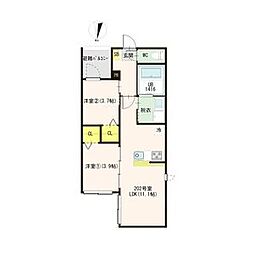 ハーモニーテラス菊園町 2LDKの間取図画像