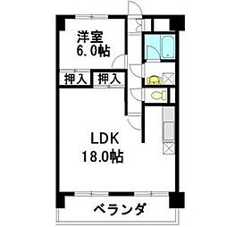 扶桑ハイツ1扶桑ビル 1LDKの間取図画像