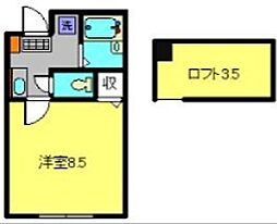 ラ・シャンス東橋本第3　2号棟 2階1Kの間取り