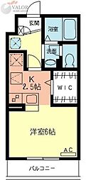 ウィステリア秀和 3階1Kの間取り