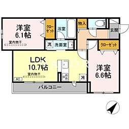 座間市広野台1丁目アパート 2LDKの間取図画像