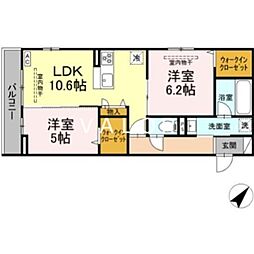 座間市広野台1丁目アパート 2LDKの間取図画像