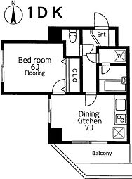 東急田園都市線 用賀駅 徒歩7分の賃貸マンション 2階1DKの間取り