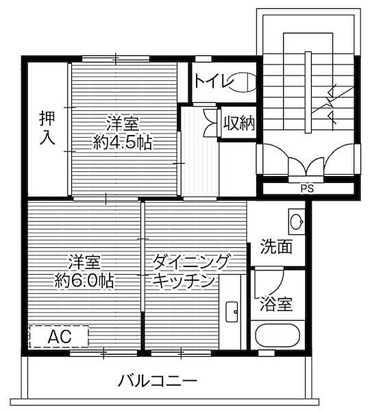 ビレッジハウス西那須野1号棟 0406｜栃木県那須塩原市下永田５丁目(賃貸マンション2DK・4階・39.83㎡)の写真 その2