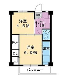 ビレッジハウス早野3 2Kの間取図画像