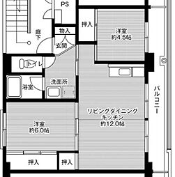 ビレッジハウス若葉1号棟 2LDKの間取図画像