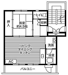ビレッジハウス吉田宮小路2号棟 1LDKの間取図画像