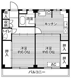 ビレッジハウス根岸1 2DKの間取図画像