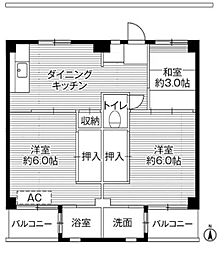 ビレッジハウス浦賀9号棟 3DKの間取図画像