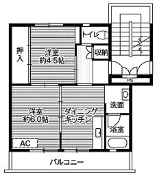 ビレッジハウス田町2号棟 2DKの間取図画像