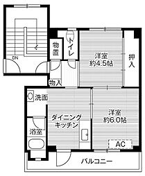 ビレッジハウス富山南2号棟 2DKの間取図画像