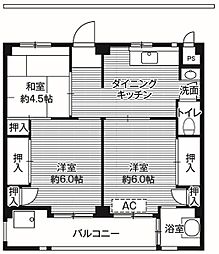 ビレッジハウス栗ヶ沢1 3DKの間取図画像
