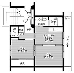 ビレッジハウス石橋第二2号棟 2DKの間取図画像