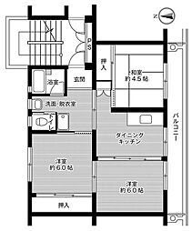 ビレッジハウス結城第二2号棟 3DKの間取図画像