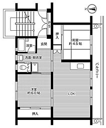 ビレッジハウス希望ヶ丘1号棟 2LDKの間取図画像