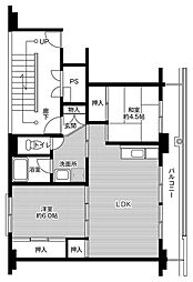 ビレッジハウスなかのめ2号棟 2LDKの間取図画像