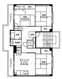 ビレッジハウス大島2号棟 3DKの間取図画像