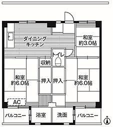 ビレッジハウス中根1 3DKの間取図画像
