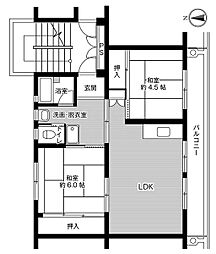 ビレッジハウス希望ヶ丘1号棟 2LDKの間取図画像