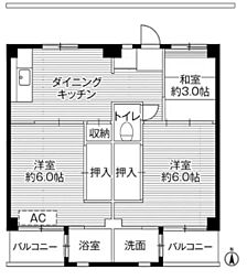 ビレッジハウス中根1 3DKの間取図画像