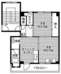 ビレッジハウス津沢2号棟 2DKの間取図画像