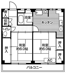 ビレッジハウス根岸2 2DKの間取図画像