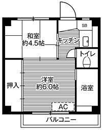 ビレッジハウス成島1 2Kの間取図画像