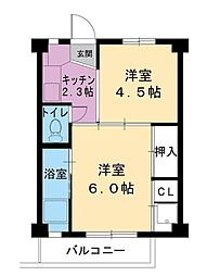 ビレッジハウス早野2 2Kの間取図画像
