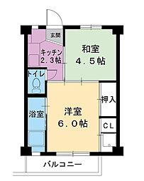 ビレッジハウス小矢部1号棟 2Kの間取図画像
