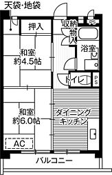 ビレッジハウス向台タワー 2DKの間取図画像