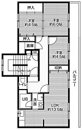 ビレッジハウス発寒1号棟 3LDKの間取図画像