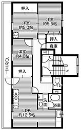 ビレッジハウス大楽毛3号棟 3LDKの間取図画像