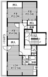 ビレッジハウス大楽毛3号棟 3LDKの間取図画像