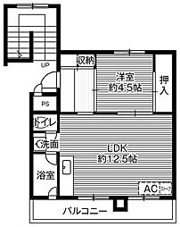 ビレッジハウス糸井2号棟 2DKの間取図画像