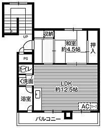 雇用促進住宅栗沢宿舎2号棟 1LDKの間取図画像
