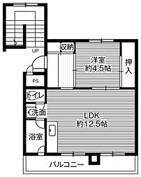 ビレッジハウス富丘5号棟 1LDKの間取図画像