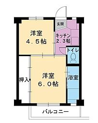 ヴィレッジハウス平山崎1 2Kの間取図画像