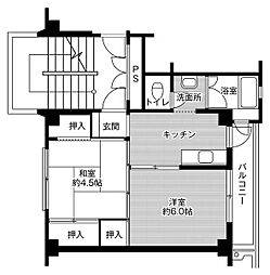 ビレッジハウス大桑原1号棟 2Kの間取図画像