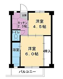 ビレッジハウス白銀2 2Kの間取図画像