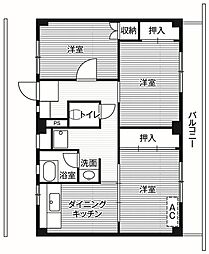 ビレッジハウス厨川2号棟 3DKの間取図画像