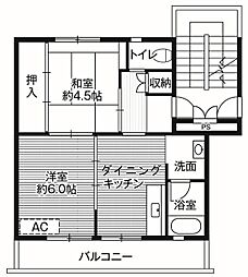 ビレッジハウス渋民1号棟 2DKの間取図画像