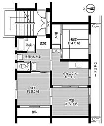ビレッジハウス常磐2号棟 3DKの間取図画像
