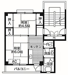 ビレッジハウス高木1号棟 2Kの間取図画像