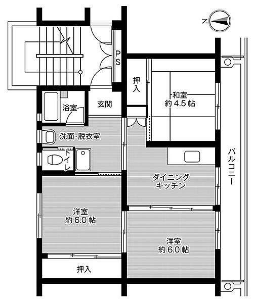 ビレッジハウス三沢2号棟 0307｜青森県三沢市日の出２丁目(賃貸マンション3DK・3階・53.96㎡)の写真 その2