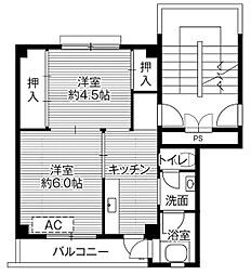 ビレッジハウス広宮沢4号棟 2階2Kの間取り