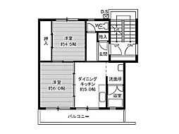 ビレッジハウス笹川1号棟 4階2DKの間取り