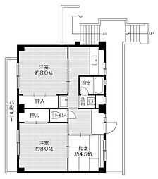 ビレッジハウス津田1号棟 4階3DKの間取り