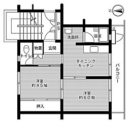 ビレッジハウス菊川1号棟 2DKの間取図画像