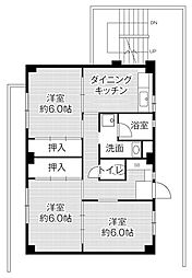 ビレッジハウス津1号棟 3DKの間取図画像